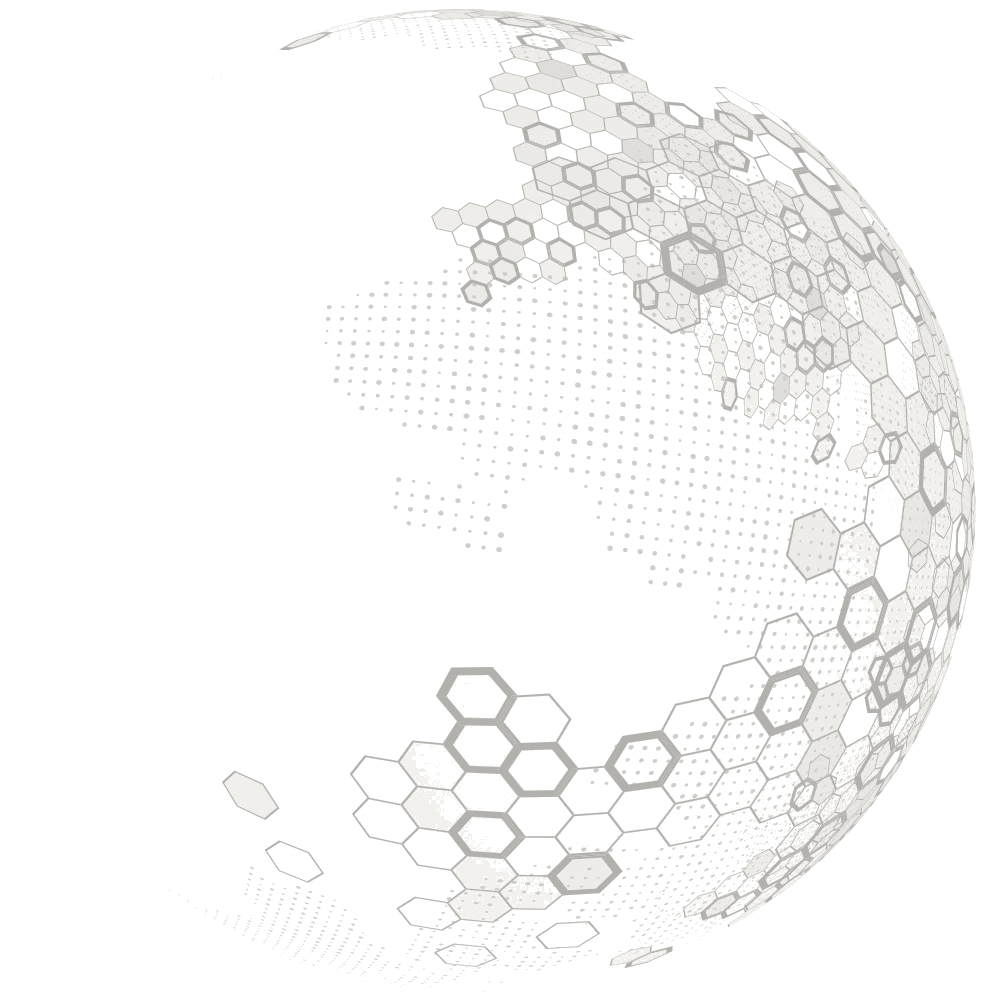 An abstract illustration of a globe made up of pentagons